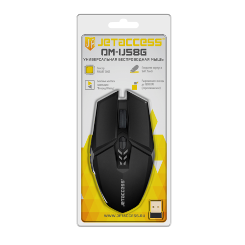 Беспроводная оптическая мышь JETACCESS OM-U58G черно-серая (800/1200/1600dpi, 6 кнопок, USB)
